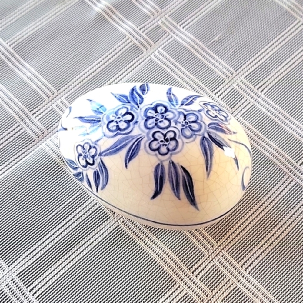 The Potting Shed Blue and White Egg Signed - 1985